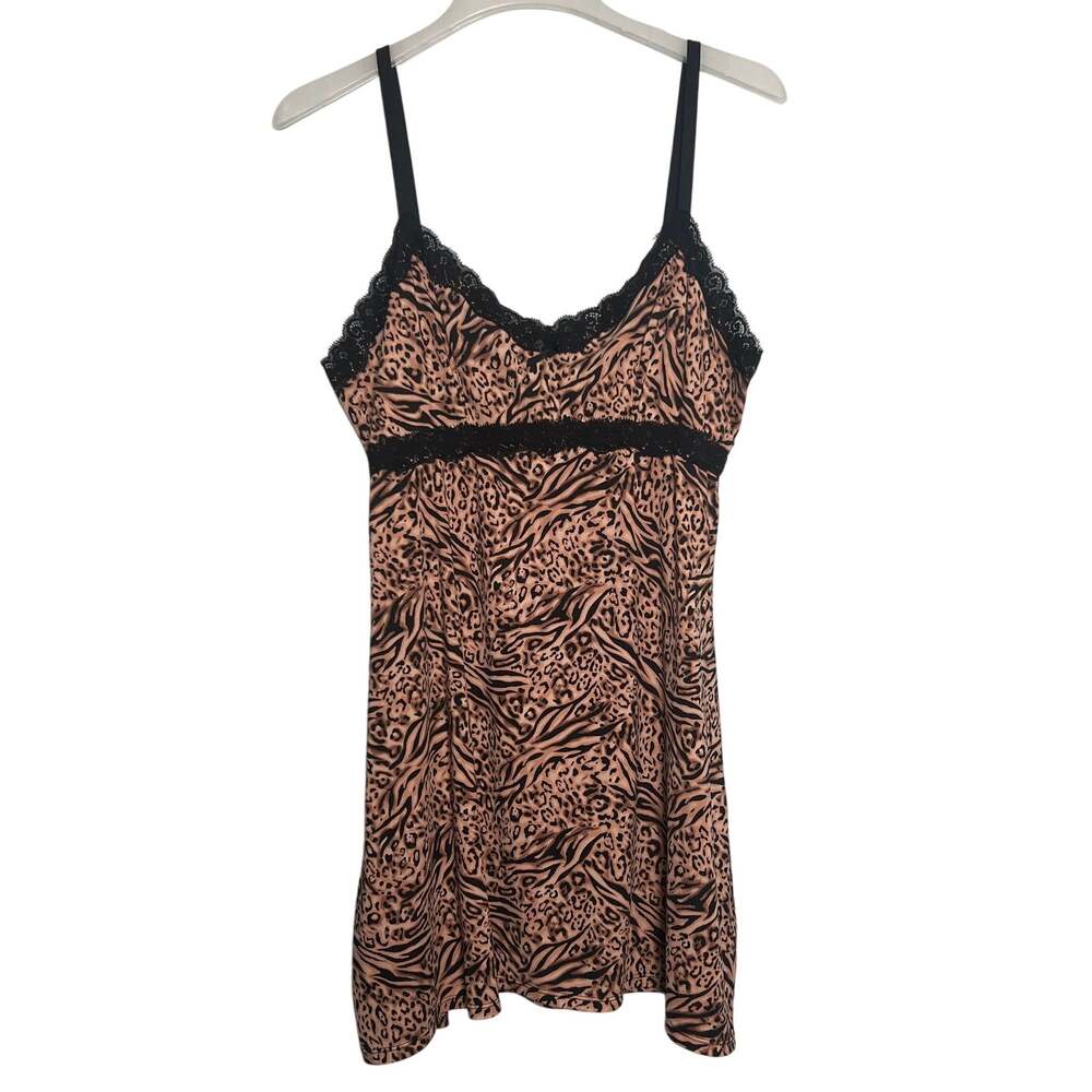 Delta Burke Animal Print Negligee Night Gown Size Lace Trim Stretch 2X